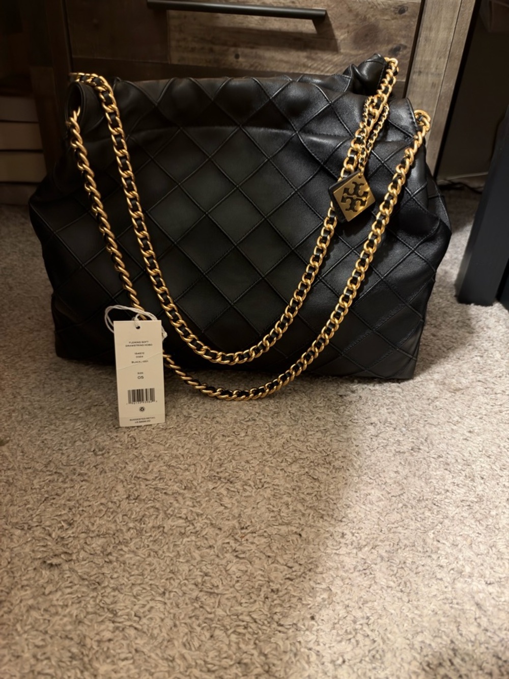 Tory Burch Black Quilted Shoulder Bag with Gold Chain